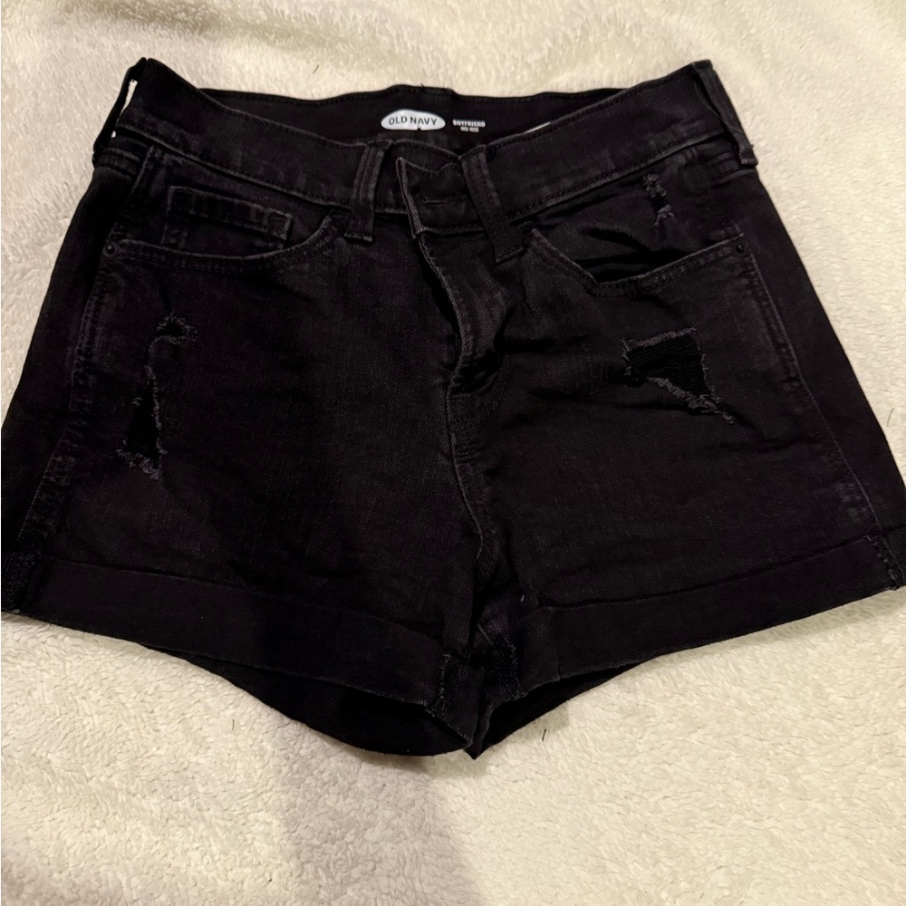 Old Navy Black Jean Shorts High-Waisted Relaxed Fit